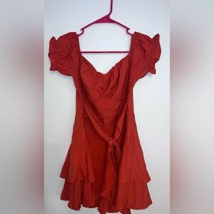 Off the shoulder, burnt orange romper